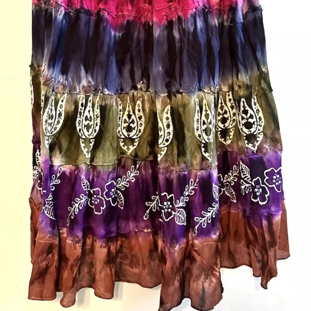 Boho Hippie Studded Colorful Mid Skirt MED Dress Barn Womens EUC